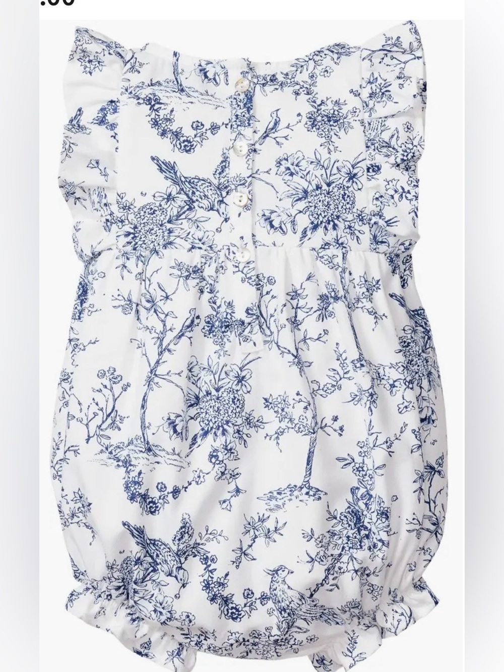 Petite Plume Timeless Toile Ruffled Romper (Navy and White)